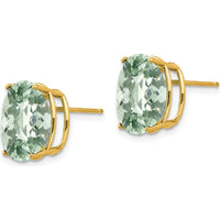 14K Yellow Gold Oval Checker-Cut Green Quartz Stud Earrings - 4.55 Carat Total Gem Weight by Monteluci Fine Jewelry