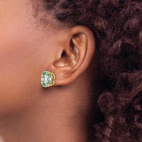 14K Yellow Gold Oval Checker-Cut Green Quartz Stud Earrings - 4.55 Carat Total Gem Weight by Monteluci Fine Jewelry