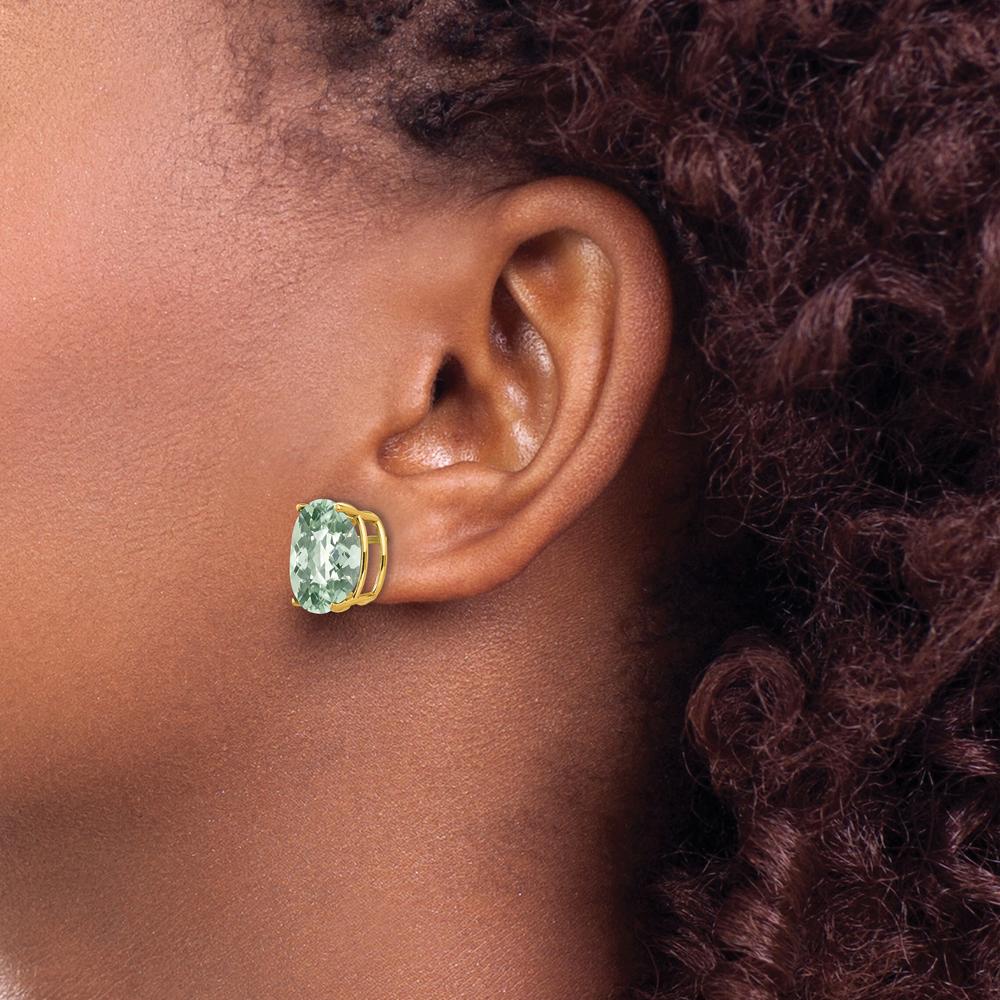 14K Yellow Gold Oval Checker-Cut Green Quartz Stud Earrings - 4.55 Carat Total Gem Weight by Monteluci Fine Jewelry