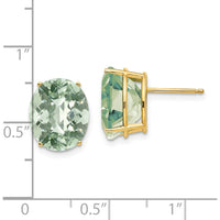 14K Yellow Gold Oval Checker-Cut Green Quartz Stud Earrings - 4.55 Carat Total Gem Weight by Monteluci Fine Jewelry