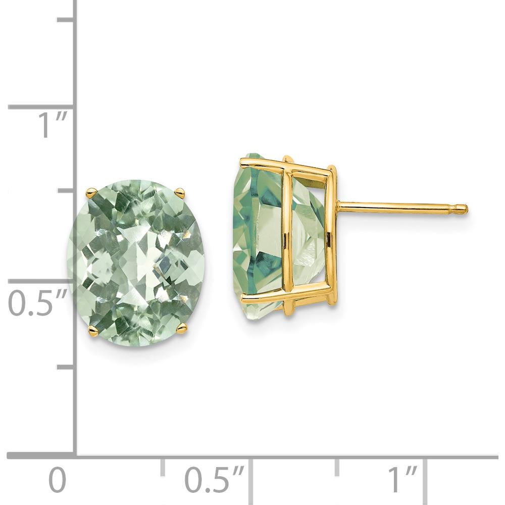 14K Yellow Gold Oval Checker-Cut Green Quartz Stud Earrings - 4.55 Carat Total Gem Weight by Monteluci Fine Jewelry