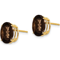 14K Yellow Gold Oval Checker-Cut Smoky Quartz Stud Earrings - 2.45 Carat Total Gemstone Weight by Monteluci Fine Jewelry