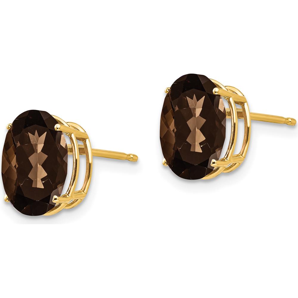 14K Yellow Gold Oval Checker-Cut Smoky Quartz Stud Earrings - 2.45 Carat Total Gemstone Weight by Monteluci Fine Jewelry