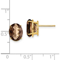 14K Yellow Gold Oval Checker-Cut Smoky Quartz Stud Earrings - 2.45 Carat Total Gemstone Weight by Monteluci Fine Jewelry