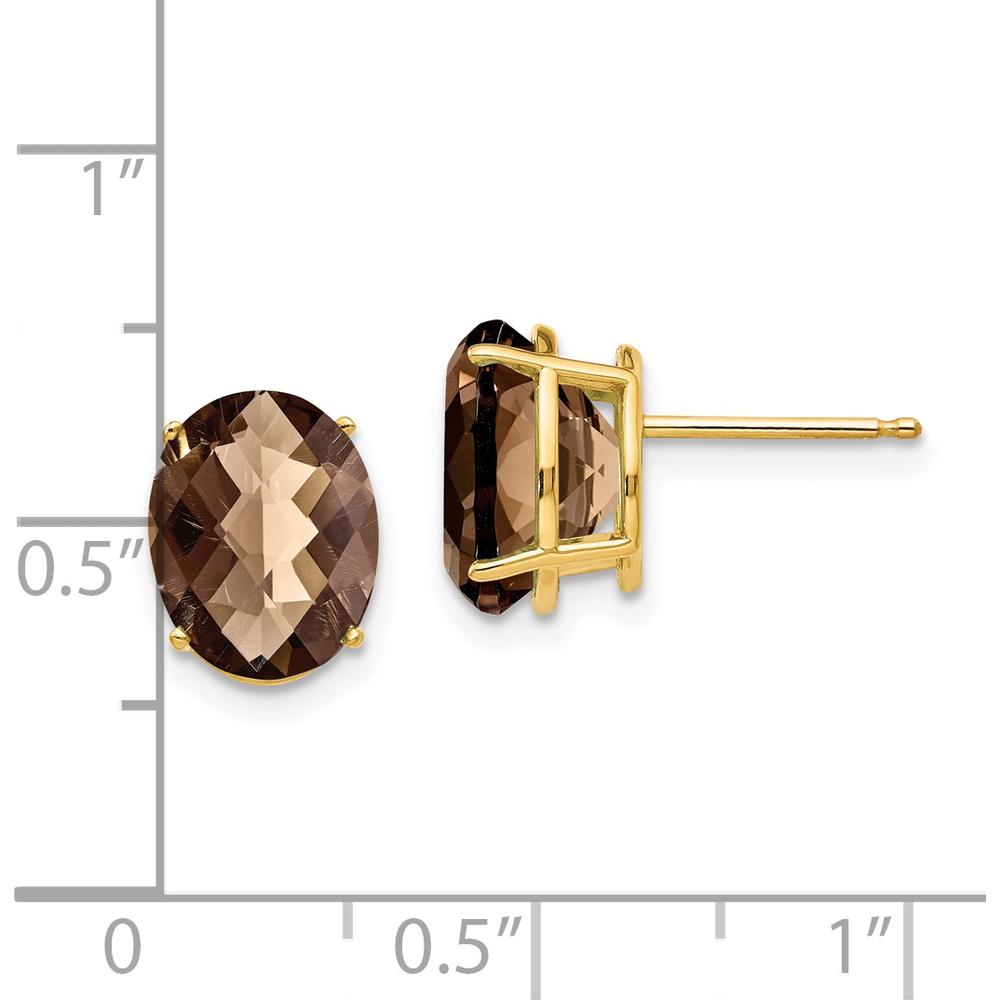 14K Yellow Gold Oval Checker-Cut Smoky Quartz Stud Earrings - 2.45 Carat Total Gemstone Weight by Monteluci Fine Jewelry