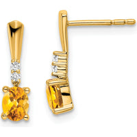 14K Yellow Gold Oval Citrine and Diamond Dangle Earrings - 1.00 Carat Citrine, 0.01 Carat Diamond Total Weight by Oro Pregiato