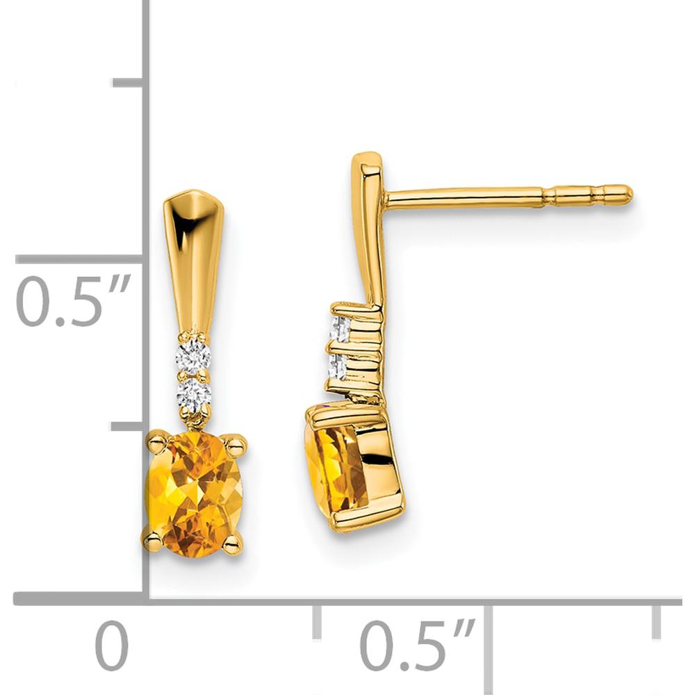 14K Yellow Gold Oval Citrine and Diamond Dangle Earrings - 1.00 Carat Citrine, 0.01 Carat Diamond Total Weight by Oro Pregiato
