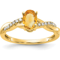 14K Yellow Gold Oval Citrine and Diamond Ring with 14 Round Diamonds - 0.006 Carat Total Diamond Weight by 0