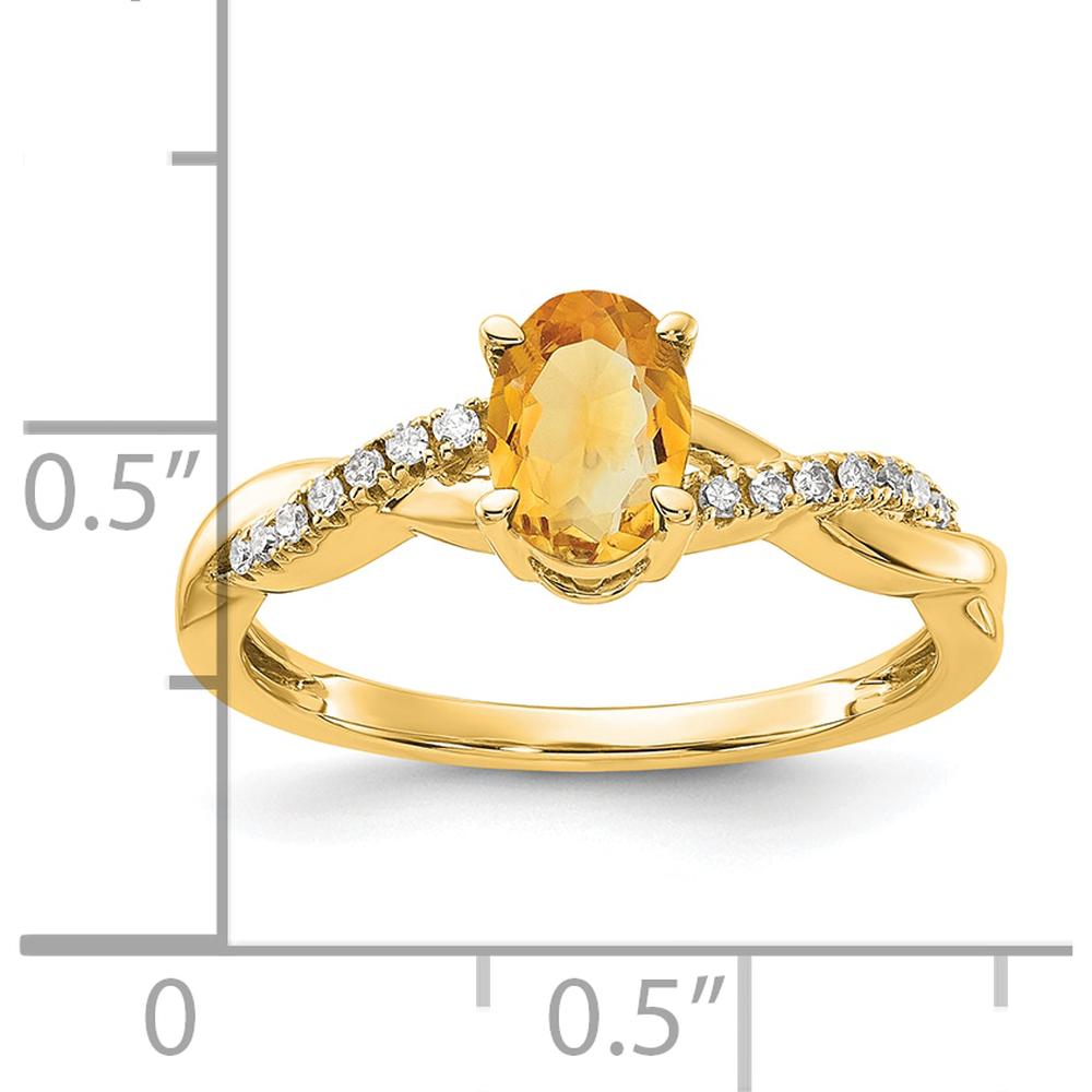 14K Yellow Gold Oval Citrine and Diamond Ring with 14 Round Diamonds - 0.006 Carat Total Diamond Weight by 0
