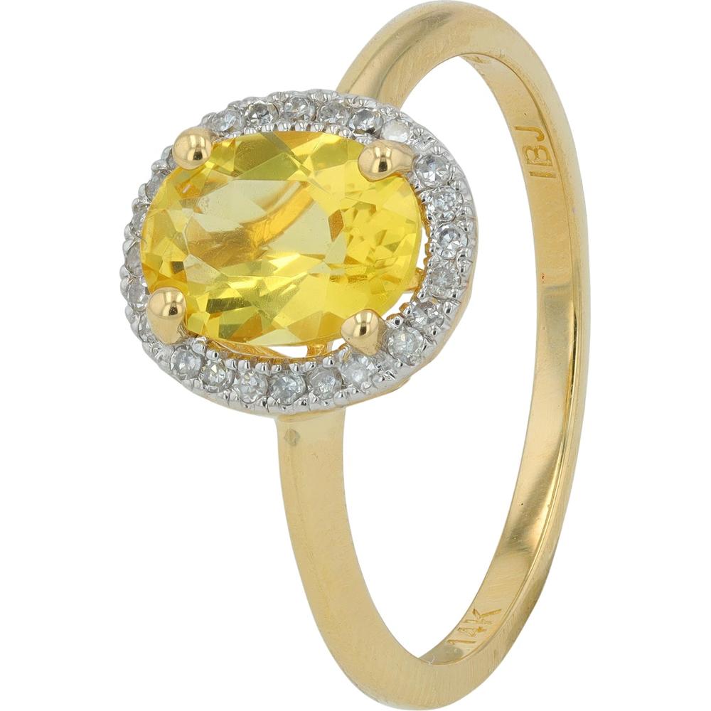 14K Yellow Gold Oval Citrine Halo Ring with 0.10 Carats Round Diamonds