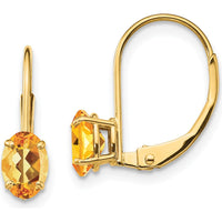 14K Yellow Gold Oval Citrine Leverback Earrings - 0.400 Carat Total Gemstone Weight by Monteluci Fine Jewelry