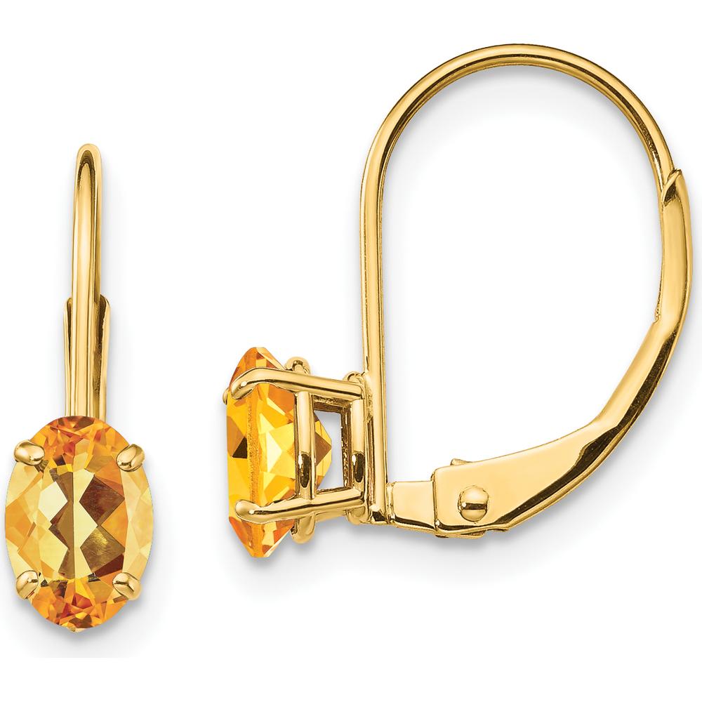 14K Yellow Gold Oval Citrine Leverback Earrings - 0.400 Carat Total Gemstone Weight by Monteluci Fine Jewelry