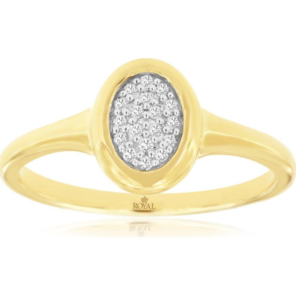 14K Yellow Gold Oval Cluster Ring with Pavé Set Round Diamonds - 0.10 Carat Total Diamond Weight - Royal Jewelry