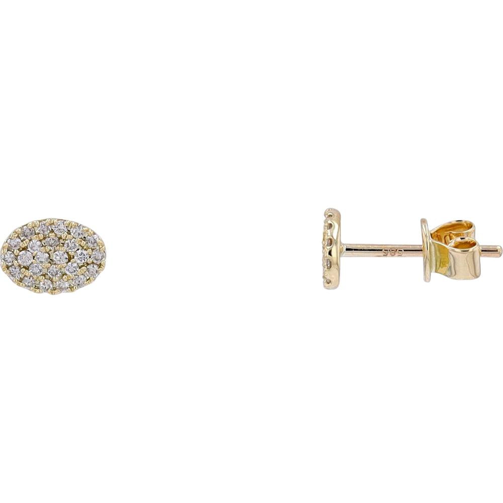 14K Yellow Gold Oval Cluster Stud Earrings with 0.26 Carats Total Diamond Weight
