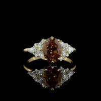 14K Yellow Gold Oval Cognac Lab Diamond Ring with Pear and Marquise Cut Accents - 2.49 Carat Total Weight, IGI Certified VS1 - Covaloro Fine Jewelry