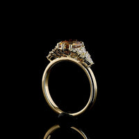 14K Yellow Gold Oval Cognac Lab Diamond Ring with Pear and Marquise Cut Accents - 2.49 Carat Total Weight, IGI Certified VS1 - Covaloro Fine Jewelry