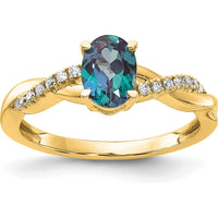 14K Yellow Gold Oval Created Alexandrite and Diamond Ring - 0.084 Carat Diamond Weight by 0