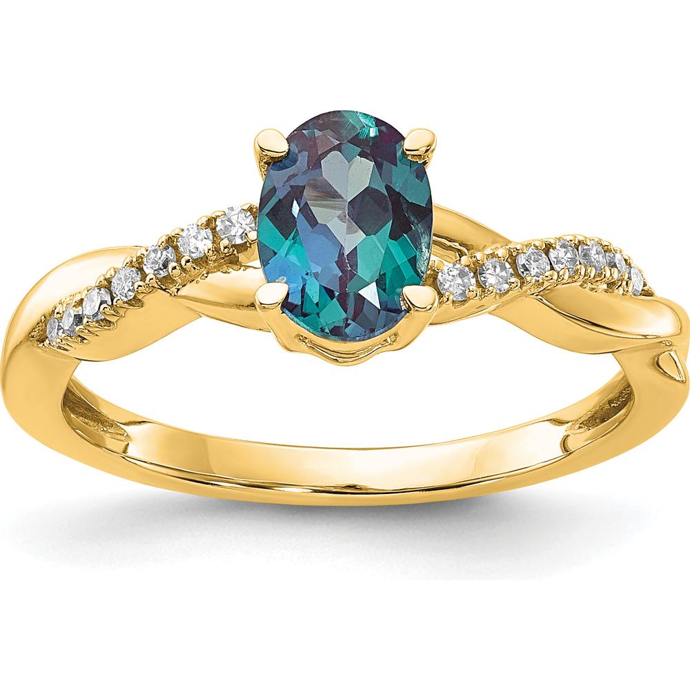 14K Yellow Gold Oval Created Alexandrite and Diamond Ring - 0.084 Carat Diamond Weight by 0