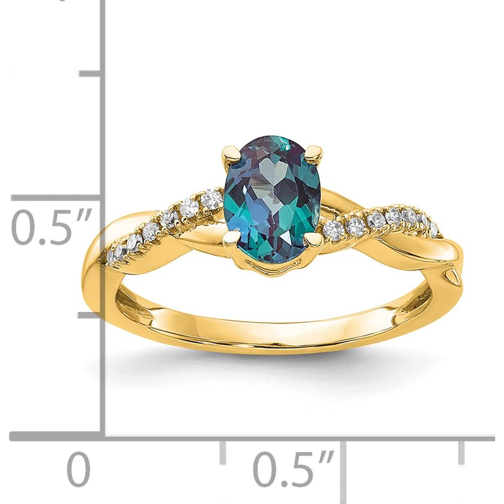 14K Yellow Gold Oval Created Alexandrite and Diamond Ring - 0.084 Carat Diamond Weight by 0