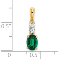 14K Yellow Gold Oval Created Emerald and Diamond Pendant - 0.065 Carat Total Diamond Weight by Oro Pregiato