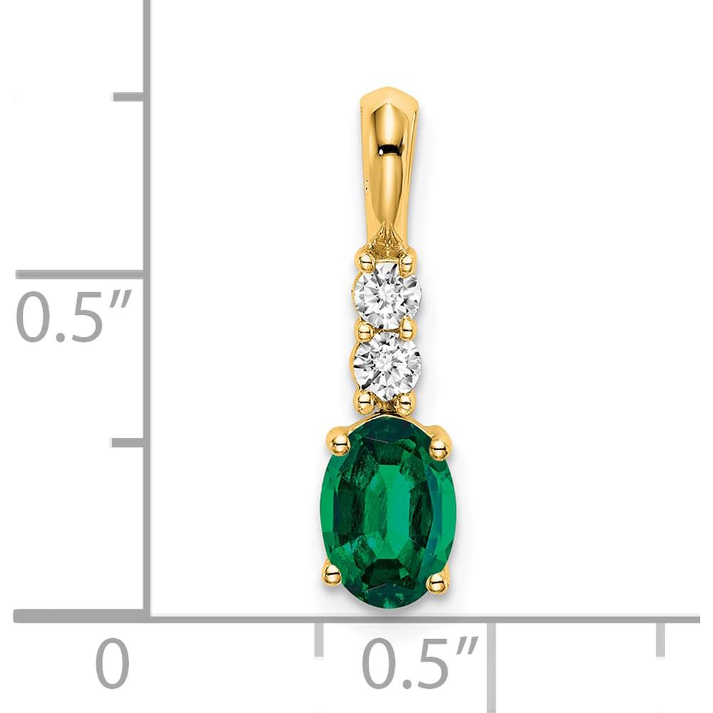 14K Yellow Gold Oval Created Emerald and Diamond Pendant - 0.065 Carat Total Diamond Weight by Oro Pregiato