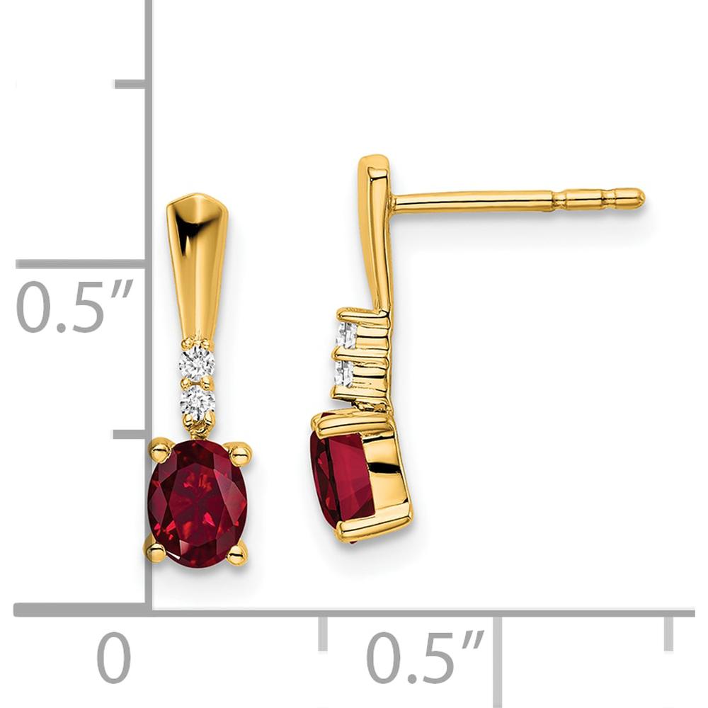 14K Yellow Gold Oval Created Ruby and Round Diamond Dangle Earrings - 0.02 Carat Total Diamond Weight by Oro Pregiato