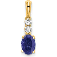 14K Yellow Gold Oval Created Sapphire and Diamond Pendant - 0.065 Carat Total Diamond Weight by Oro Pregiato