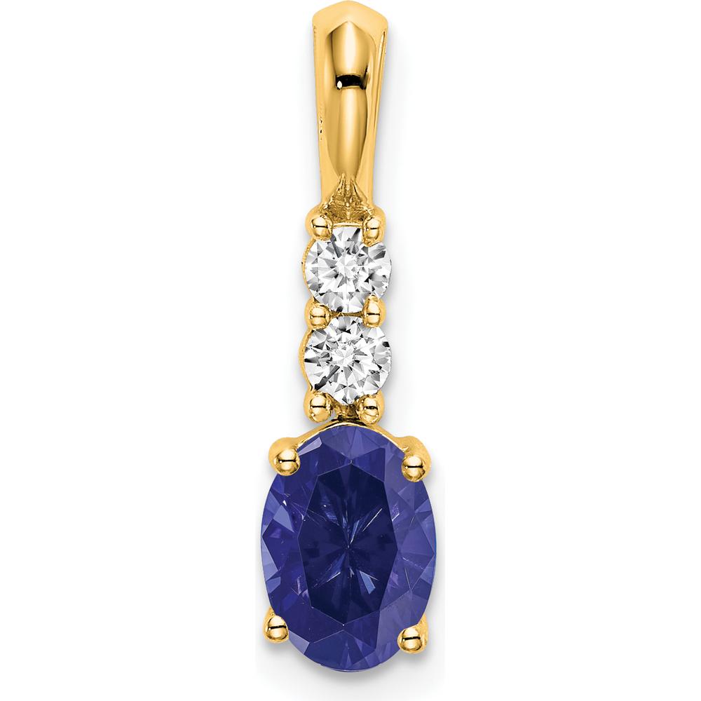 14K Yellow Gold Oval Created Sapphire and Diamond Pendant - 0.065 Carat Total Diamond Weight by Oro Pregiato