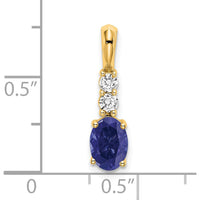 14K Yellow Gold Oval Created Sapphire and Diamond Pendant - 0.065 Carat Total Diamond Weight by Oro Pregiato