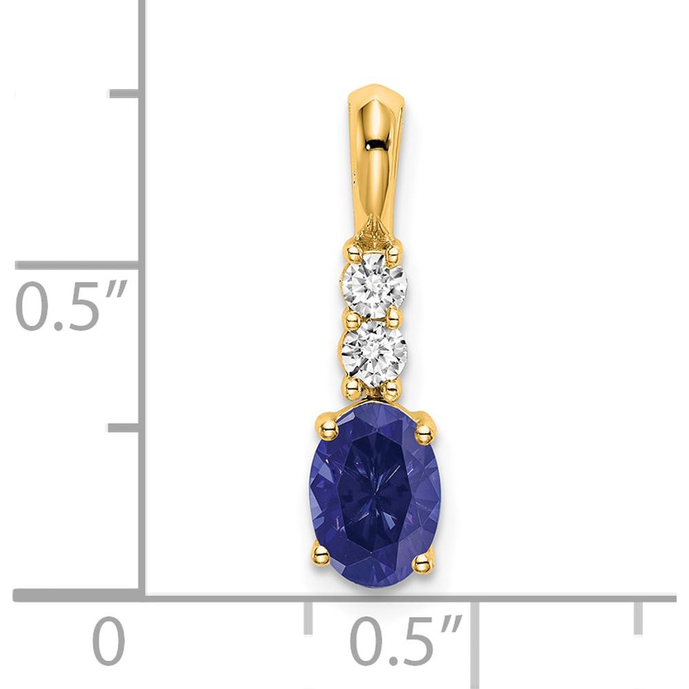 14K Yellow Gold Oval Created Sapphire and Diamond Pendant - 0.065 Carat Total Diamond Weight by Oro Pregiato