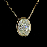 14K Yellow Gold Oval Cut Bezel Set Lab Diamond Solitaire Pendant - 2.09 Carat E-F VVS2 IGI Certified - Covaloro Fine Jewelry
