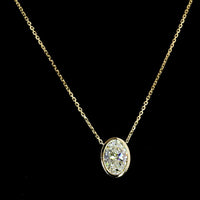 14K Yellow Gold Oval Cut Bezel Set Solitaire Pendant with Lab Grown Diamond - 1.51 Carat Total Weight, E Color VVS2 Clarity, GIA Certified - Covaloro Fine Jewelry
