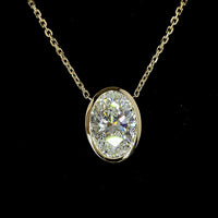 14K Yellow Gold Oval Cut Bezel Set Solitaire Pendant with Lab Grown Diamond - 1.51 Carat Total Weight, E Color VVS2 Clarity, GIA Certified - Covaloro Fine Jewelry