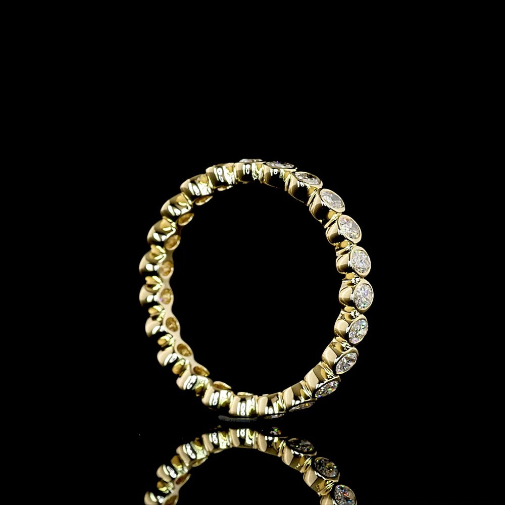 14K Yellow Gold Oval Cut Diamond Eternity Band with Bezel Setting and North-South Orientation - 1.06 Total Carat Weight, E-F Color VS1 Clarity Lab Diamonds - Covaloro Fine Jewelry