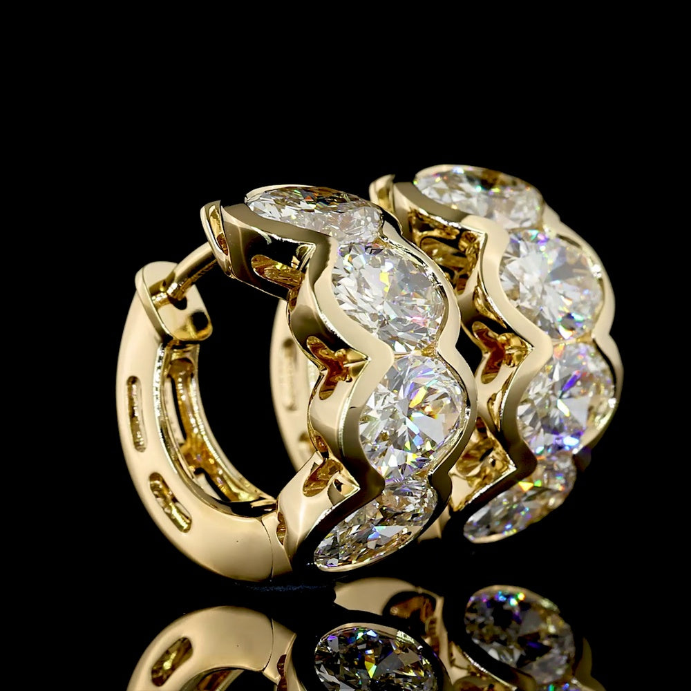 14K Yellow Gold Oval Cut Diamond Huggie Earrings with Half Bezel Setting - 5.20 Carat Total Diamond Weight (E-F VS Lab Diamonds) - Covaloro Fine Jewelry