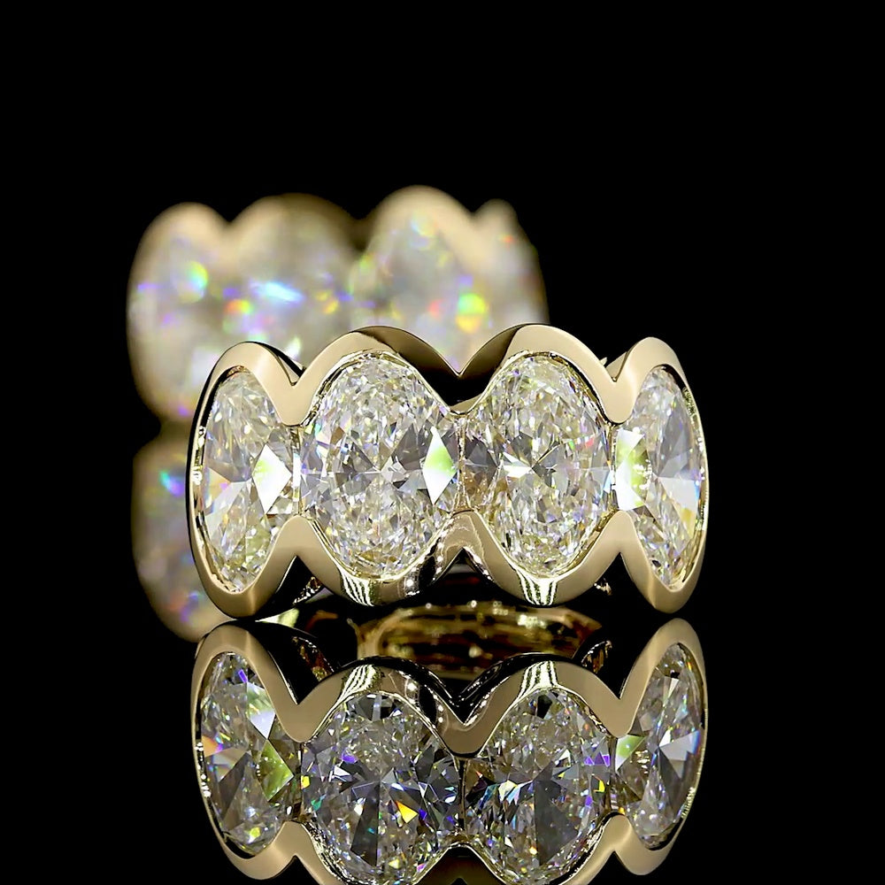 14K Yellow Gold Oval Cut Diamond Huggie Earrings with Half Bezel Setting - 5.20 Carat Total Diamond Weight (E-F VS Lab Diamonds) - Covaloro Fine Jewelry
