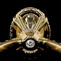 14K Yellow Gold Oval Cut Halo Ring with E VVS1 Lab Diamond Center 3.12 Carats and Shared Prong Brilliant Cut Side Stones - 3.88 Carat Total Diamond Weight - Covaloro Fine Jewelry