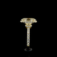 14K Yellow Gold Oval Cut Halo Ring with E VVS1 Lab Diamond Center 3.12 Carats and Shared Prong Brilliant Cut Side Stones - 3.88 Carat Total Diamond Weight - Covaloro Fine Jewelry