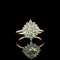 14K Yellow Gold Oval Cut Halo Ring with Pear and Baguette Lab Diamonds - 2.30 Carat Total Diamond Weight - Covaloro Fine Jewelry