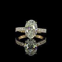 14K Yellow Gold Oval Cut Hidden Halo Ring with 3.03 Carat Center E VVS2 Lab Diamond and Accent Diamonds - 3.73 Carat Total Diamond Weight - Covaloro Fine Jewelry