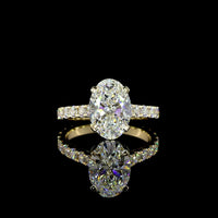 14K Yellow Gold Oval Cut Hidden Halo Ring with 3.08 Carat E VVS2 Lab Diamond and Brilliant Cut Accents - 4.07 Carat Total Diamond Weight - Covaloro Fine Jewelry