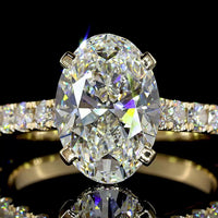 14K Yellow Gold Oval Cut Hidden Halo Ring with 3.08 Carat E VVS2 Lab Diamond and Brilliant Cut Accents - 4.07 Carat Total Diamond Weight - Covaloro Fine Jewelry