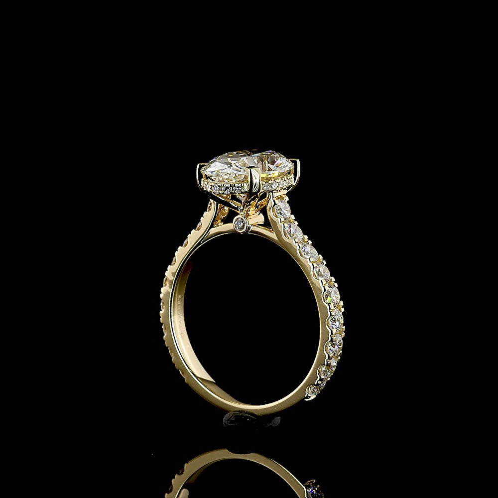 14K Yellow Gold Oval Cut Hidden Halo Ring with 3.08 Carat E VVS2 Lab Diamond and Brilliant Cut Accents - 4.07 Carat Total Diamond Weight - Covaloro Fine Jewelry