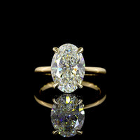 14K Yellow Gold Oval Cut Hidden Halo Ring with E VVS2 Lab Grown Diamond - 4.22 Carats Total Diamond Weight - Covaloro Fine Jewelry