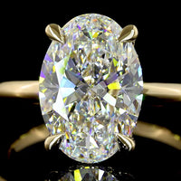 14K Yellow Gold Oval Cut Hidden Halo Ring with E VVS2 Lab Grown Diamond - 4.22 Carats Total Diamond Weight - Covaloro Fine Jewelry