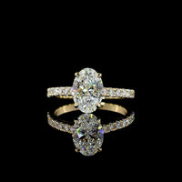 14K Yellow Gold Oval Cut Hidden Halo Ring with IGI Certified 2.04 Carat E VS1 Lab Diamond and 0.51 Carat Accent Diamonds - 2.55 Carat Total Diamond Weight - Covaloro Fine Jewelry