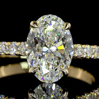 14K Yellow Gold Oval Cut Hidden Halo Ring with IGI Certified 2.04 Carat E VS1 Lab Diamond and 0.51 Carat Accent Diamonds - 2.55 Carat Total Diamond Weight - Covaloro Fine Jewelry