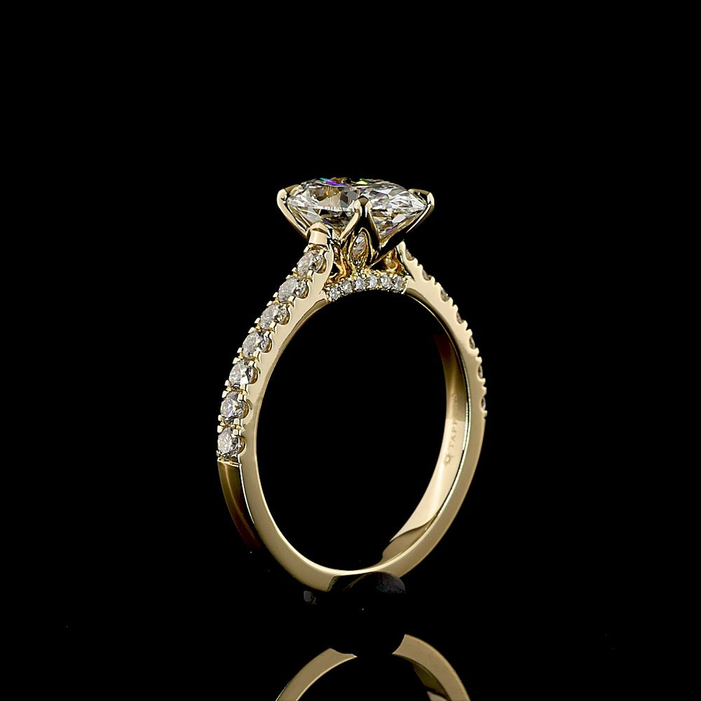 14K Yellow Gold Oval Cut Hidden Halo Ring with IGI Certified 2.04 Carat E VS1 Lab Diamond and 0.51 Carat Accent Diamonds - 2.55 Carat Total Diamond Weight - Covaloro Fine Jewelry