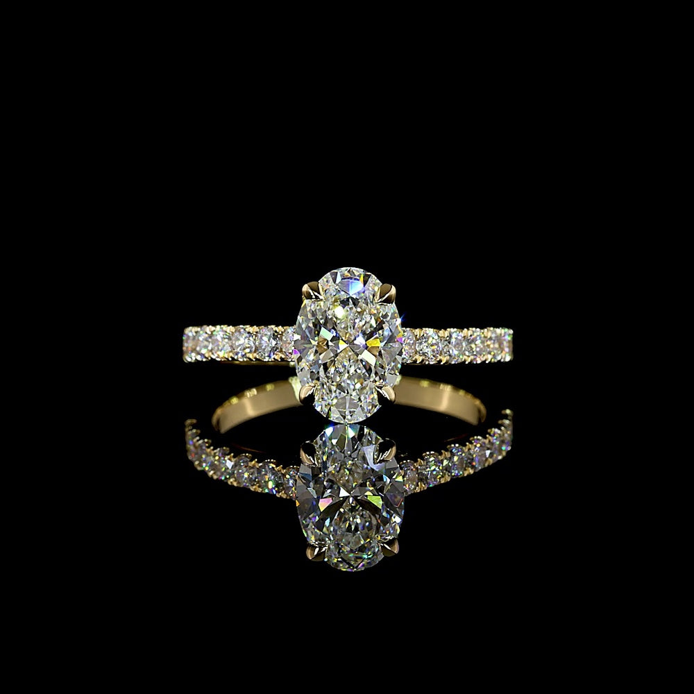 14K Yellow Gold Oval Cut Hidden Halo Ring with Lab Grown Diamonds - 2.03 Carats Total Diamond Weight - Covaloro Fine Jewelry