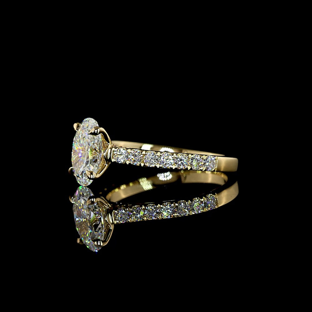 14K Yellow Gold Oval Cut Hidden Halo Ring with Lab Grown Diamonds - 2.03 Carats Total Diamond Weight - Covaloro Fine Jewelry